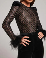 Long Sleeve Velvet Flared Jumpsuit with Sequin Bodice