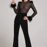 Long Sleeve Velvet Flared Jumpsuit with Sequin Bodice