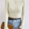 Long Sleeve Waffle Knit Crop Top with Crew Neck