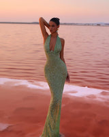 Long Sleeveless Halter Maxi Dress