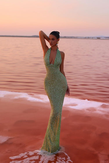 Long Sleeveless Halter Maxi Dress