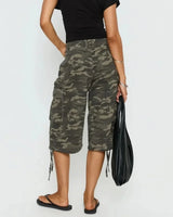 Longline Camo Cargo Shorts with Drawstring Hems