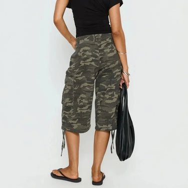 Longline Camo Cargo Shorts with Drawstring Hems
