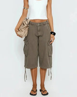 Longline Camo Cargo Shorts with Drawstring Hems