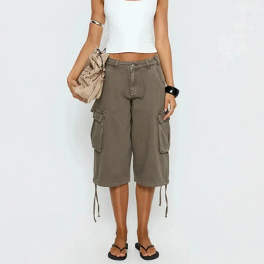 Longline Camo Cargo Shorts with Drawstring Hems