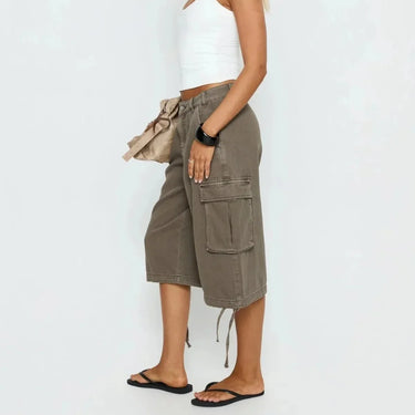 Longline Camo Cargo Shorts with Drawstring Hems