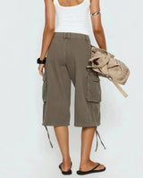 Longline Camo Cargo Shorts with Drawstring Hems