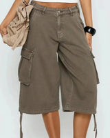 Longline Camo Cargo Shorts with Drawstring Hems