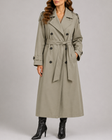 Longline trench coat with side pockets and tailored finish, side or back view