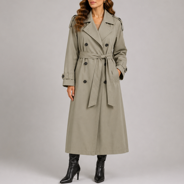 Longline trench coat with side pockets and tailored finish, side or back view