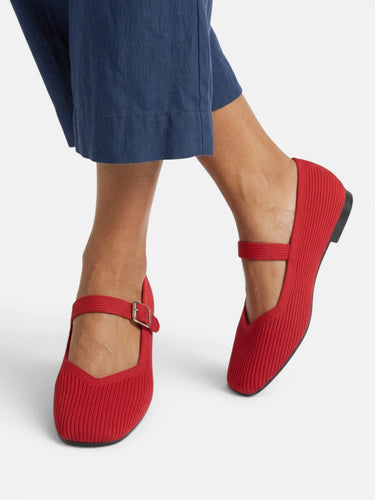Mary Jane Ballet Flats with Square Toe and Adjustable Strap