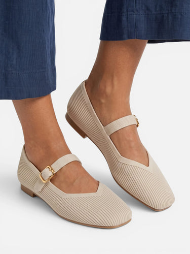 Mary Jane Ballet Flats with Square Toe and Adjustable Strap