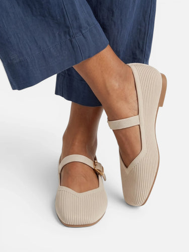 Mary Jane Ballet Flats with Square Toe and Adjustable Strap