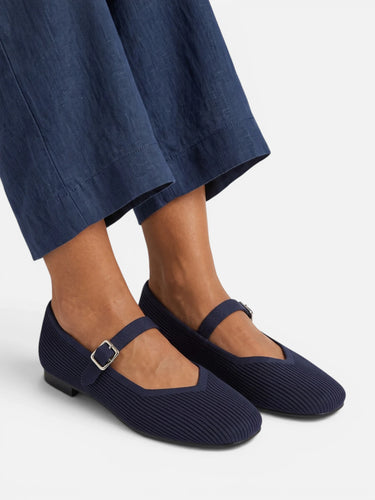 Pair of Mary Jane ballet flats displayed side by side, angled view
