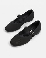 Mary Jane ballet flats with square toe and ribbed mesh upper, front view