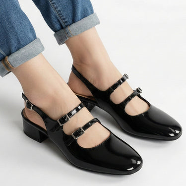 Mary Jane Heels with Square Toe and Double Strap