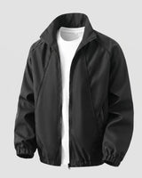 Detail shot of hip pocket on men's baseball jacket