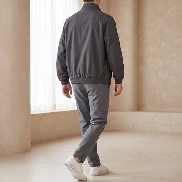Men's bomber jacket with ribbed cuffs and hem detail, side view