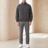 Men's bomber jacket with stand collar and zip-through front, shown from the front