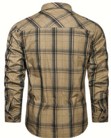 Detail shot of the buttoned cuff on the long sleeve of the check shirt