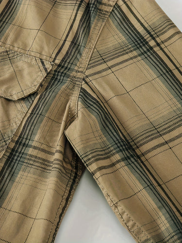 Back view of the men's brushed check shirt displaying the plaid pattern
