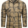 Men's plaid check shirt with pointed collar and button-up front, worn straight