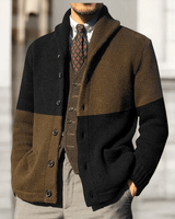 Close-up of the cuff detail on the men's long-sleeve knit cardigan
