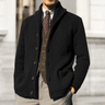 Men's button-through cardigan in organic cotton, front view showing full button placket