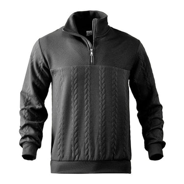 Men's Cable Knit Jumper With Quarter Zip And Mock Neck