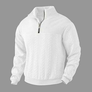 Men's Cable Knit Jumper With Quarter Zip And Mock Neck