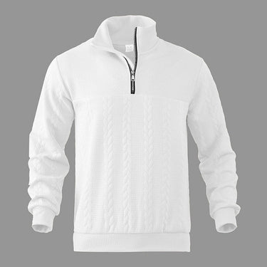 Men's Cable Knit Jumper With Quarter Zip And Mock Neck