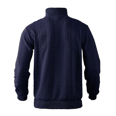 Back view of the men's cable knit quarter-zip jumper