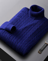 Rear view of men's cable knit jumper showing full back panel