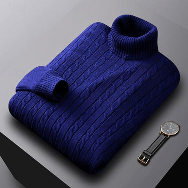 Rear view of men's cable knit jumper showing full back panel