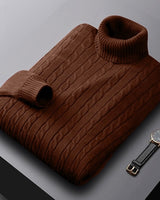 Detail shot of cable pattern at the chest and shoulder area