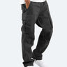 Front view of men's relaxed fit cargo trousers with straight leg and side cargo pockets