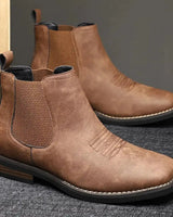 Men's Chelsea Boots With Elasticated Side Panels And Western Stitch Detail