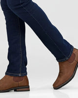 Front view of Chelsea boot displaying western-inspired toe-cap stitching detail