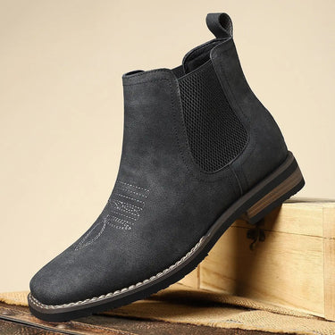 Close-up of western stitch detail on the toe cap of men's Chelsea boot