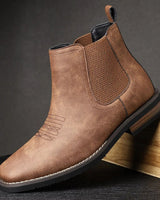 Overhead view of pair of men's slip-on Chelsea boots