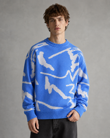 Men's relaxed-fit abstract graphic knit jumper, front view