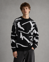 Men's abstract graphic knit jumper, back view showing all-over pattern