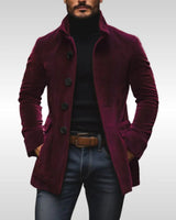 Back view of the men's corduroy jacket displaying the ribbed fabric and collar
