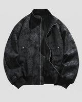 Back view of the loose-fitting bomber jacket