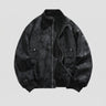 Back view of the loose-fitting bomber jacket