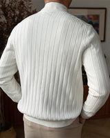 Back view of the men's fine knit ribbed V-neck cardigan