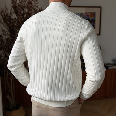 Back view of the men's fine knit ribbed V-neck cardigan