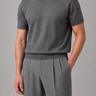 Men's short-sleeve fine knit crew neck jumper with ribbed trims, front view