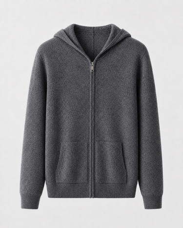 Men's Fine Knit Jumper with Full-Length Zip and Hood