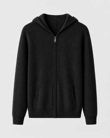 Men's Fine Knit Jumper with Full-Length Zip and Hood